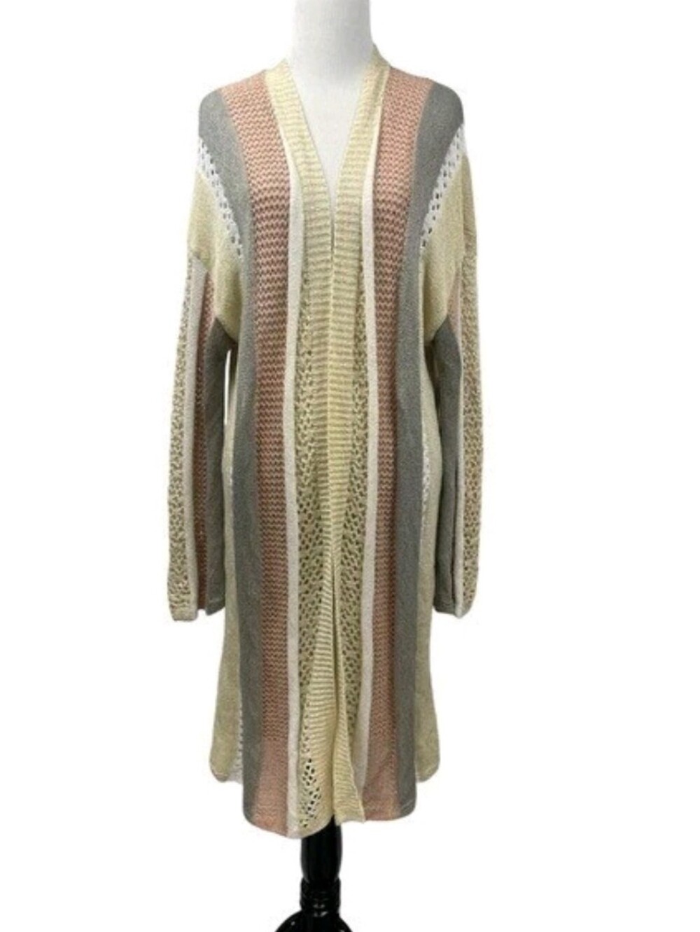 POL Multicolor Longline Open-Front Striped Knit Cardigan - Size Medium Women's